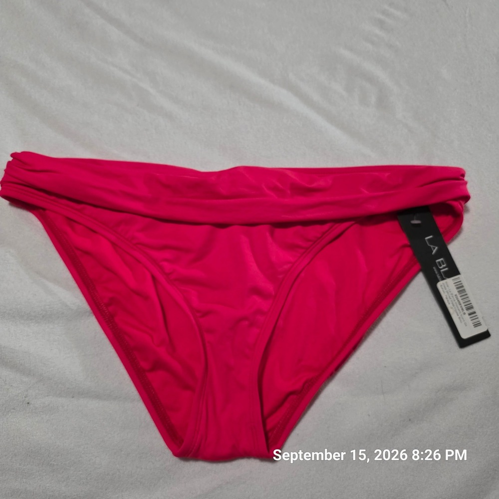 La Blanca Island Goddess Shirred Waist Hipster Bikini Bottom Papaya Pink Red 12